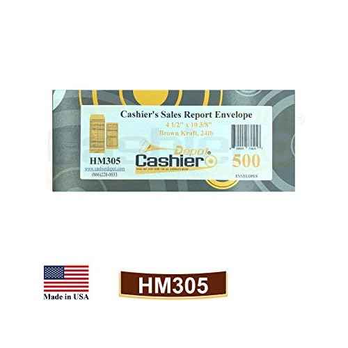 500 Cashier Depot - Cashier's Sales Report Envelope HM305, 4 1/2" x 10 3/8", Sturdy 24lb. Brown Kraft, Gum Flap. Excellent for Sales, Tips, Checks, Vouchers & End-of-Day Cashout Tracking