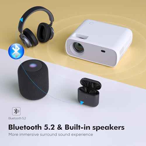 Projector with WiFi and Bluetooth, Native 1080P Portable Projector, 500 ANSI Outdoor Mini Projector Home Theater, Compatible with HDMI/USB/AV/Smartphone/TV Box/Laptop,Grey