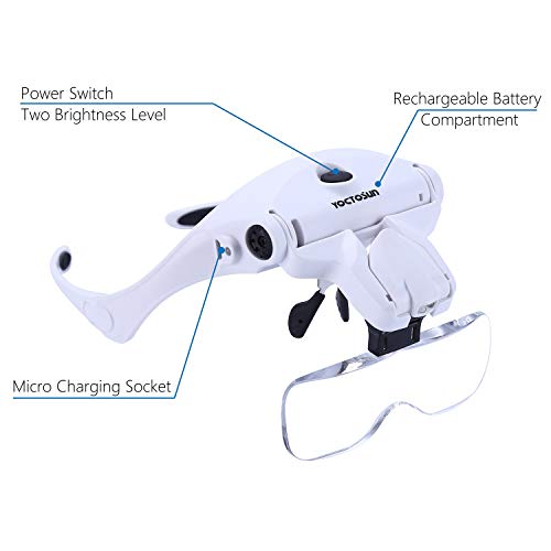 YOCTOSUN LED Head Magnifier with 5 Lenses, Rechargeable Light & Storage Case - Variations Available