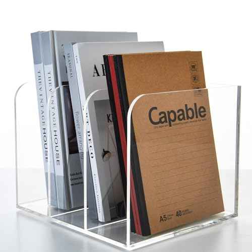 3 Vertical Compartments Clear Acrylic Magazine & File Holder ? Multipurpose Desk Organizer for Documents, Tablets, Magazines, Books ? Office/Home/Classroom Rack