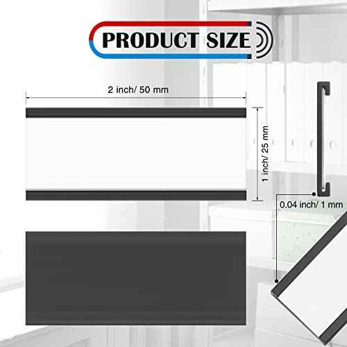 300 Pieces Magnetic Label Holders Channel Labels Racks Magnetic Card Holders with Protective Films and Replacement Strips for Metal Shelf, Filing Cabinet, Mailbox, Whiteboard (1 x 2 Inch)