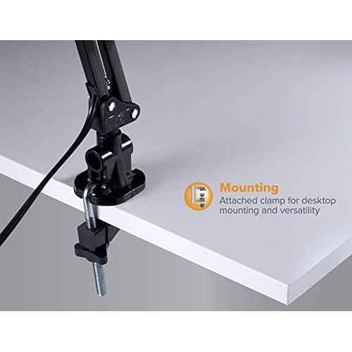 Bostitch Office VLF100 LED Swing Arm Desk Lamp with Clamp Mount, 36" Reach, Includes LED Bulb,Black