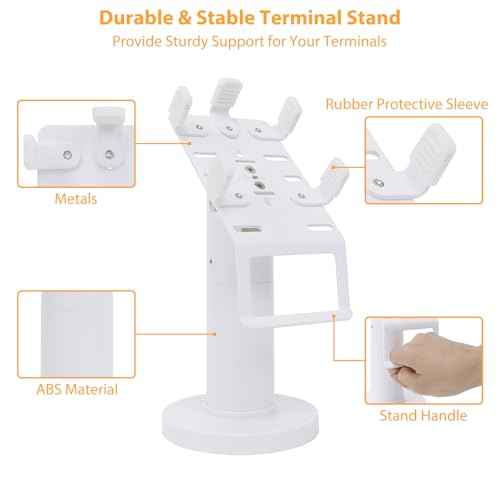 Universal Square POS Machine Terminal Stand, Adjustable Square Credit Card Reader POS Stand, 7" Tall Swivel and Tilt Terminal Holder with Complete Kit, Screw-in and Adhesive, White
