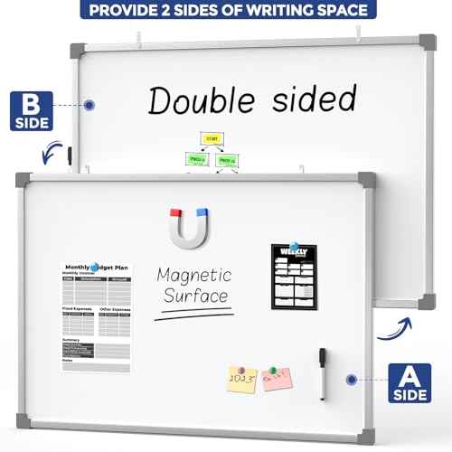 MaxGear Dry Erase Board for Wall, 36" x 24" Magnetic White Board, Double-Sided Large Whiteboard, Hanging for Planning Drawing Memo Teaching, School Home Office, Silver Aluminum Frame