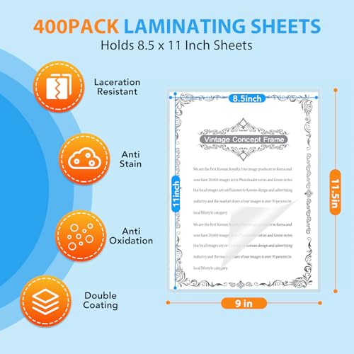 FURWEY 400 Pack 3 Mil Laminating Sheets 9x11.5 Inches Thermal Pouches