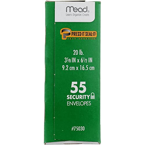 Mead #6-3/4 Press-It Seal-It Security Envelopes 3.625 x 6.5 in. 55 Pack
