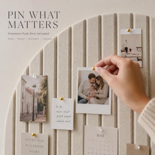 Beige Large Arched Felt Bulletin Board with 6 Customizable Adhesive Tiles & Pins