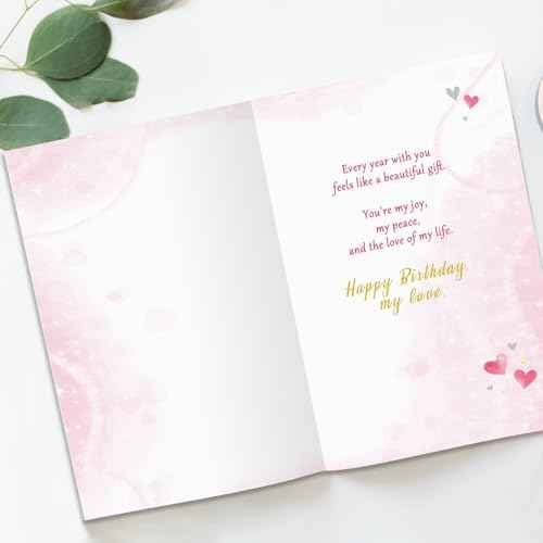 Wife Birthday Card, Sweet Birthday Cards for Wife from Husband, Happy Birthday Card for Her-8x5.3 Inches, Double-Sided, with Matching Pink Envelope