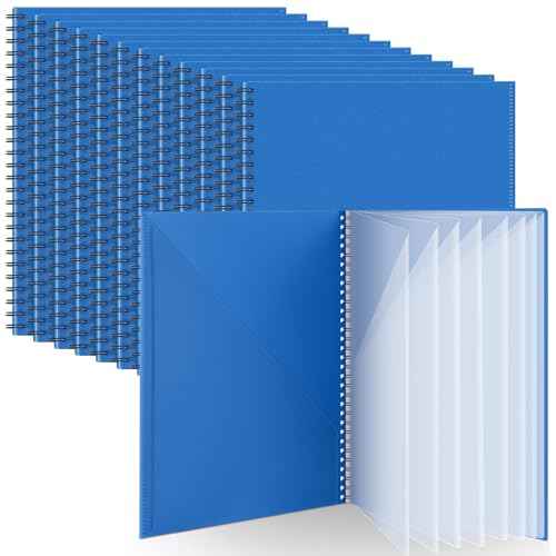 12 Pcs 10 Pocket Folder Bulk Plastic Spiral Project Organizer for Documents Papers Homework Portfolio Folder Binder with Plastic Sleeves School Office Supplies (Blue)