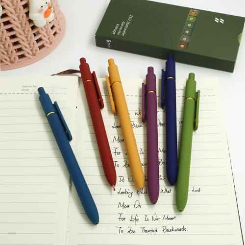 Gel Pens, 6 Pcs 0.5mm Fine Point Smooth Writing Pens Cute Pen, High-End Series Black Ink Pen for Journaling Note Taking, School Office Supplies for Women Men (6 Pcs Gold Vintage)