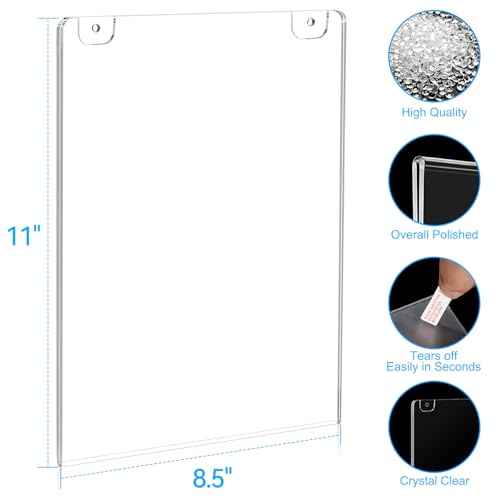 EHWINE 12 Pack 8.5x11 Wall Mount Acrylic Sign Holder, Acrylic Wall Sign Photo Menu Flyer Display Holder, Plastic Clear Picture Adhesive Frames for Office Business Store (Provide Mounting Screws)