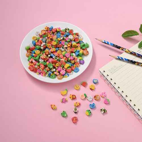 400PCS Mini Fun Cute Fruit Animal Erasers for Kids Bulk,Back to School Party Gifts Valentine's Day Gifts (Fruit erasers)