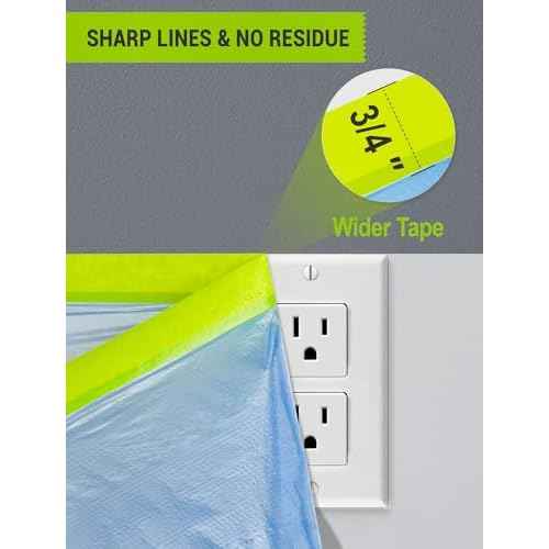 Pre-Taped Masking Film for Painting, 59/43/ 22 in * 66 FT, 3-Rolls Painters Plastic Sheeting with Widened Paint Tape and Drape for Covering Walls, Windows, Cars & Furniture Protection