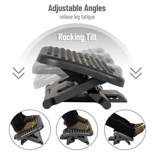 Mind Reader Foot Rest, Under Desk at Work, Ergonomic, Height Adjustable, Office, Plastic, 17" L x 13" W x 6.25" H, Set of 2, Black