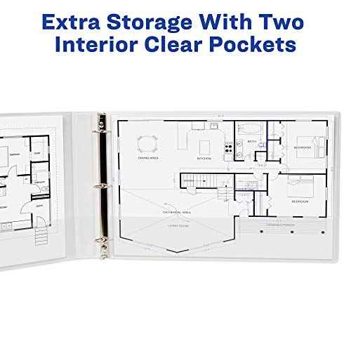 Avery Heavy-Duty View 3 Ring Binders, 1" Slant Rings, Holds 11" x 17" Paper, White, 2 Pack (17707)