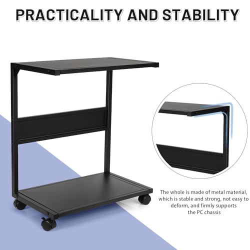 PC Stand Computer Tower Stand 2-Tier Metal CPU Holder with Locking Caster Wheels Suitable for Most PC (Black, L)
