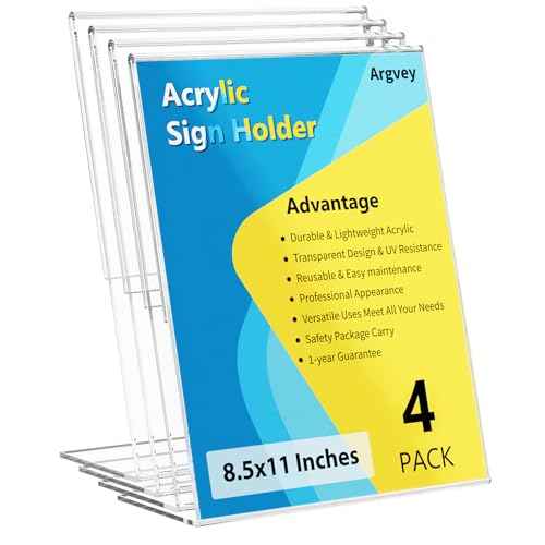 4 Pack Acrylic Sign Holder 8.5x11, Clear Plastic Slanted Back Sign Holders, Desktop Papers Menus Frame Flyer Document Holder Display Stand for Coffee Shops, Hotels, Offices, Public Spaces