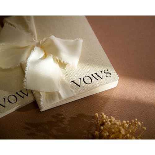 Cream Embossed Slim Vow Books w/Ribbon (Set of 2) - 5.625 x 4 Minimalist Pocket Sized Wedding Ceremony Vow Renewal Speech Notebook Journal
