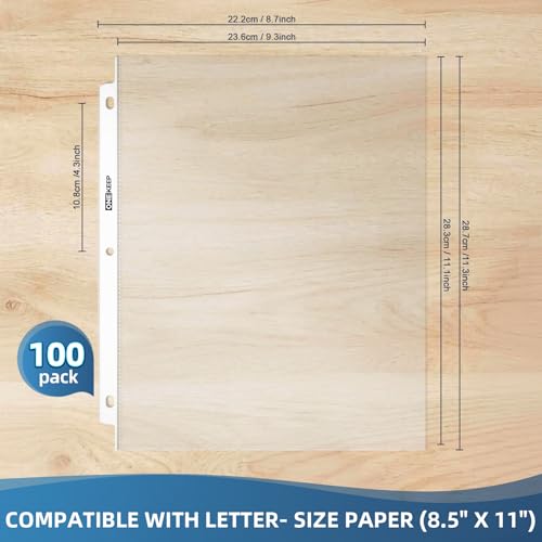 Clear 100 Pack Top Loading Sheet Protectors with Reinforced Edges - 3-Hole Pages, PVC-Free, Office & Document Protection