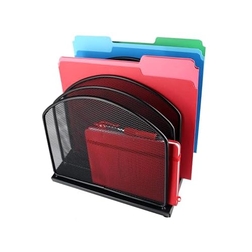 Huron Desktop Inclined Slant 5-Slot File Binder Organizer Storage, Black Steel Mesh