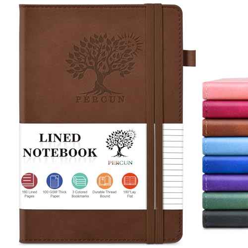 Lined Journal Notebook for Men & Women, 160 Pages College Ruled Journal for Writing, A5 Hardcover Leather Notebooks for Work, School, Business, Travel, Daily Diary 5.9" x 8.5" - Brown