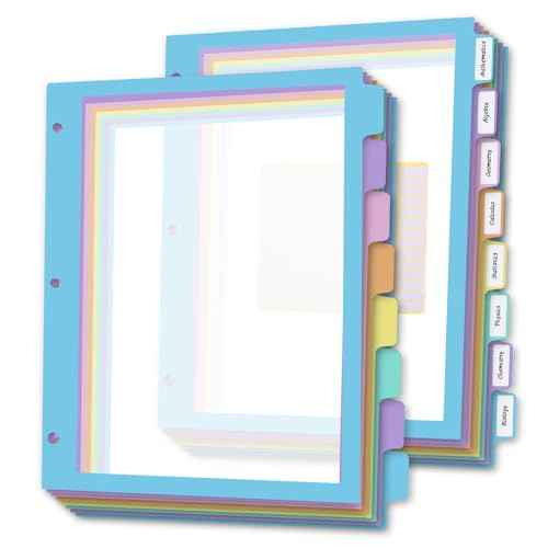16Pcs/2 Set 8 Tab Dividers, Clear Plastic Binder Dividers with Tabs, for 3 Ring Binder, Letter Size, Multicolor