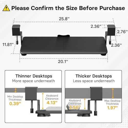 BONTEC KMT01-PJ Under Desk Keyboard Tray, Pull-Out Keyboard & Mouse Platform with C-Clamp, 20 x 11.8 in Space-Saving Ergonomic Slide-Out Drawer, Black