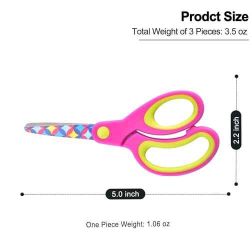 Kids Scissors Set, Safety Children Scissors with Blunt-Tip Floral Print Blade and Soft Grip, Great for DIY, Arts, Home, School Classroom Use, Blue/Purple/Yellow