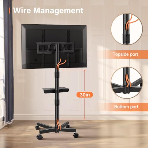 KKTONER Mobile TV Cart for 23-65 Inch LCD/LED TVs, Height-Adjustable Floor TV Stand, 88 lbs