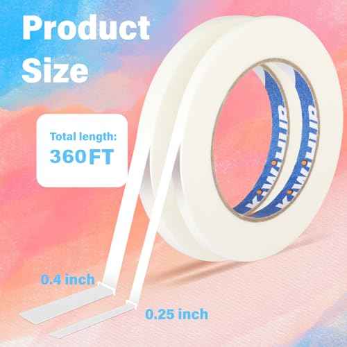 2 Pack White Artist Tape for Watercolor Paper, White Art Masking Tape for Drafting Painting Canvas Framing - Acid Free 0.25" x 180 FT & 0.4" x 180 FT