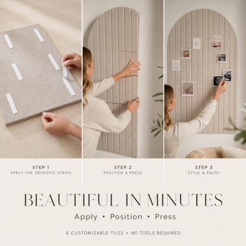 Beige Large Arched Felt Bulletin Board with 6 Customizable Adhesive Tiles & Pins