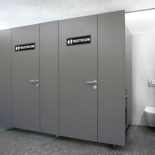 Frohllia 9x3 Inch Black Metal Restroom Signs - 2 Pack Unisex Bathroom Door Wall Labels with Strong Self-Adhesive for Business & Home
