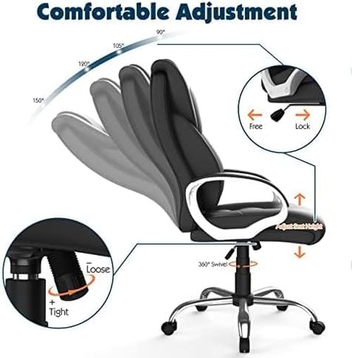 AYEASY Office Chair, Ergonomic Home Office Chairs Heavy Duty Leather Executive Chair, Big and Tall Office Chairs High Back Computer Gaming Chair with Arm Padded, with 360 Degree Swivel Wheels, Black