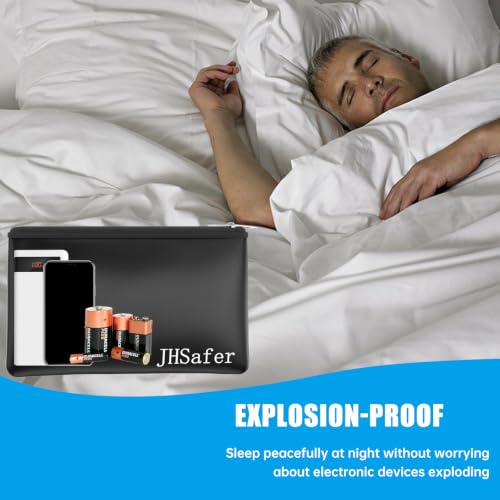 JHSafer Black 11"x6.3" 6400°F Fireproof Money Bags with Zipper (Set of 2)