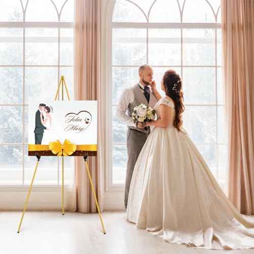 Display Artist Easel Stand - 63" Instant Tripod Collapsible Portable Floor Easel - Easy Folding Adjustable Art Poster Metal Stand for Display Show, Wedding, Painting - Gold