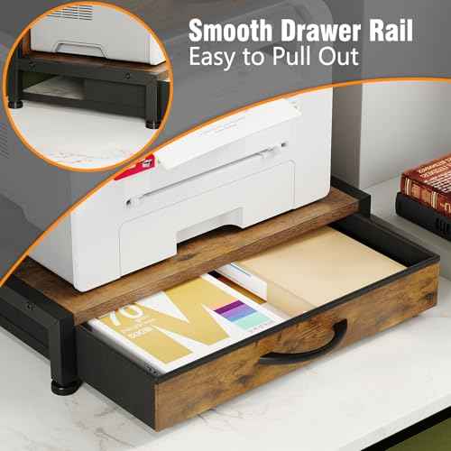 2-Tier Desktop Printer Stand with 2 Fabric Drawers, Prtiner Table with Storage Shelf, Desk Organizer for Home Office,3D Printer,Fax Machine,Scanner (Brown, 2 Tier)