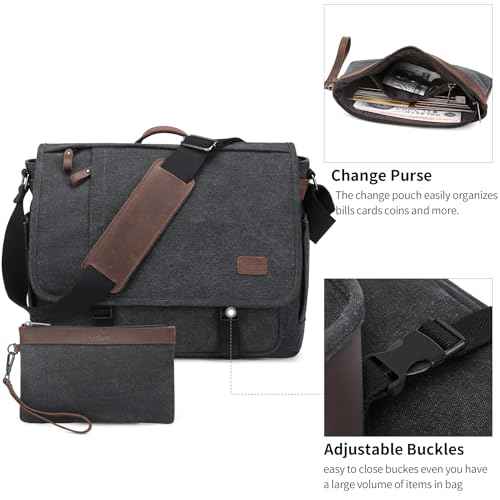 Nerlion Messenger Bag for Men 17-17.3 Inch Laptop Bag Canvas Water-resistant Computer Bag Shoulder Bag Work Briefcase Bookbag for College (Dark Gray)