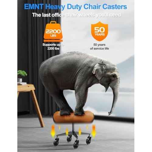 Office Chair Replacement Wheels Set of 5, 3" Heavy Duty Rubber, Safe for All Floors, Quiet, Universal Fit & Quick Installation Easy to Install on Hardwood & Carpet