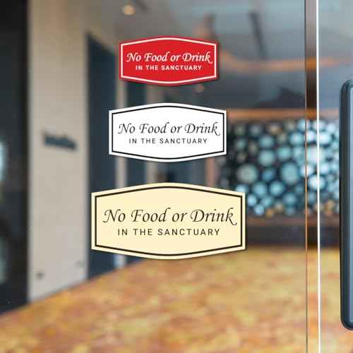 Fancy No Food Or Drink In The Sanctuary Sign (Black) - Large (5 Pack)