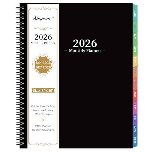 2026 Monthly Planner - 2026 Planner/Calendar, JAN 2026 - DEC 2026, Monthly Planners with Colorful Tabs, Planners for Daily Organizing - Waterproof Cover (8" x10", Notes Pages, Black)
