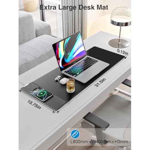Wireless Charging Mouse Pad, Gaming Mouse Pad, 31.5"x15.8" Large Desk Mat for Laptop/Keyboard, Waterproof Smooth Surface, Non-Slip Base, Black