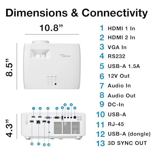 Optoma ZH451 Full HD Laser Projector 4600 Lumens, Wireless Miracast, Regular Throw