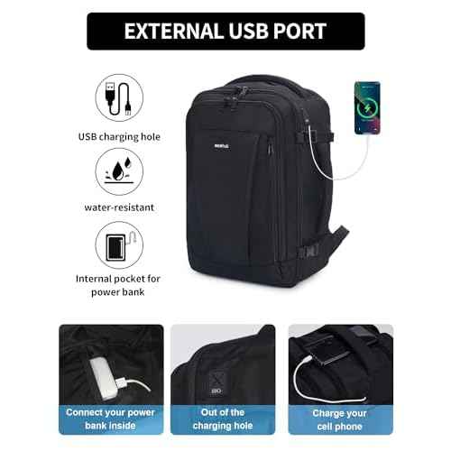 ECOHUB 17'' Small Travel Backpack, United Airlines Personal Item Bag 16.7"x10"x8" with 13 Pockets Carry on Backpack with USB Port Luggage Sleeve Travel Essentials for Men Women Water Resistant, Black