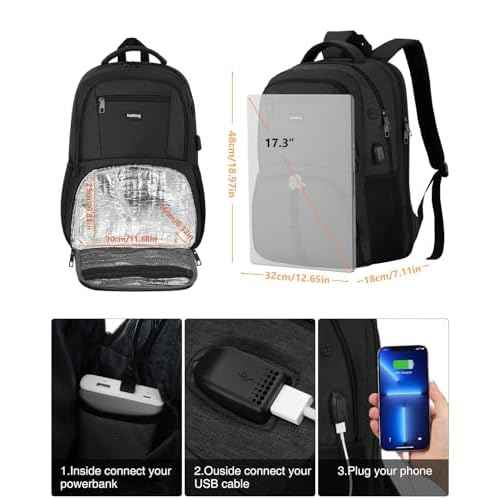 17.3 Inch Laptop Backpack Insulated Backpacks with Cooler Compartment,TSA Large School Backpack Lunch Box for Teens Boys,Anti-Theft Work Business Bookbag,College Computer Backpack for Men Women