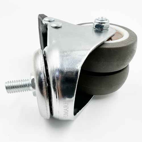 4-Pack 2 inch M8(0.315'' ¥Õ) 15mm Threaded Locking Dual Wheels Caster with Brake and 360 Degree Swivel Plate for Heavy Duty Standing Desk' Feet Width Exceeding 70mm, More Stable and Coordinated.