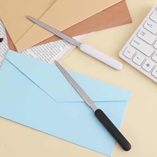 2 Pack Stainless Steel Letter Opener Envelope Slitter with Plastic Handle - Office & Home Use