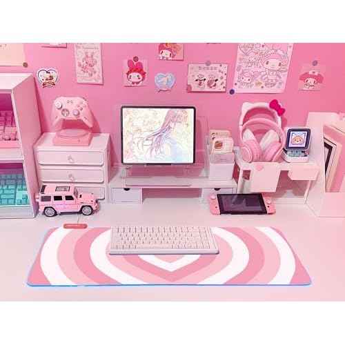 JMIYAV Pink Love Heart RGB Gaming Mouse Pad 31.5x12 Inch PC XL Large Extended Glowing Led Light Up Cool Mouse pad Desk Pad Non-Slip Rubber Computer Mouse Pad Cute Mousepad Mat 31.5x12 Inch