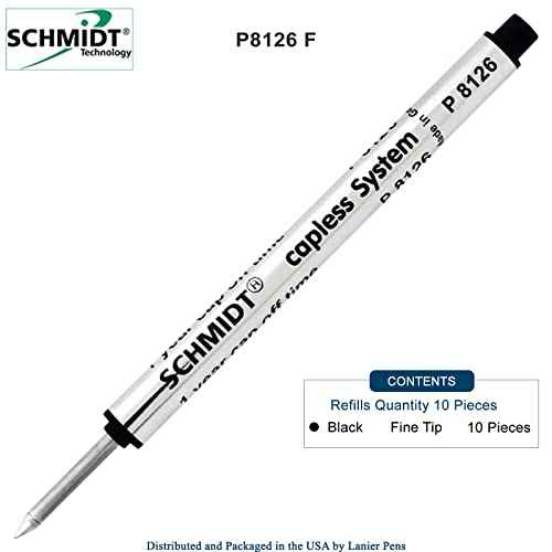 Schmidt Short P8126 Capless Rollerball Refill - Black - 10 Pack