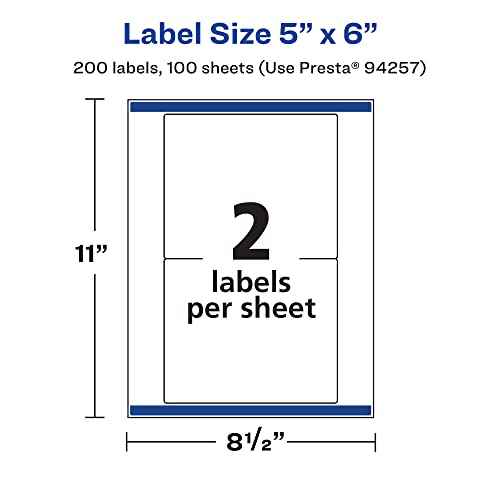 Avery Matte White Rectangle Labels, Sure Feed Technology, 5" x 6", 200 Matte White Printable Labels