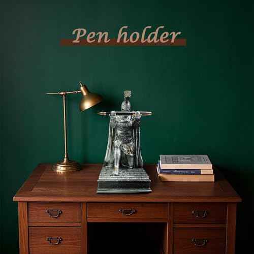 Medieval Knight Statue Desk Single Pen Holder, Funny Unique Novelty Cool Desktop Accessories Gothic Figure Pencil Stand, Silver